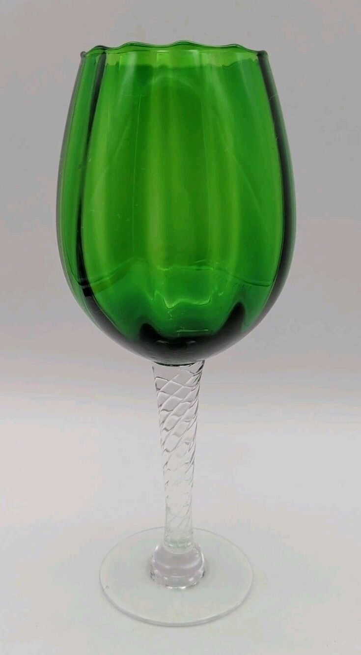 Empoli Optic Swirl Glass Green Goblet Pedestal Snifter Balloon Vase 9"